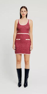 Aqua Red Pink Bouclé Knit Tweed Mini Dress Sleeveless Size S